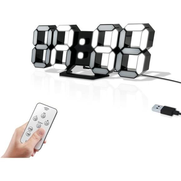 LED Digital Clock 3D Modern Clocks Wall/Desk 9.7'' Large Display Remote Alarm - Picture 1 of 6